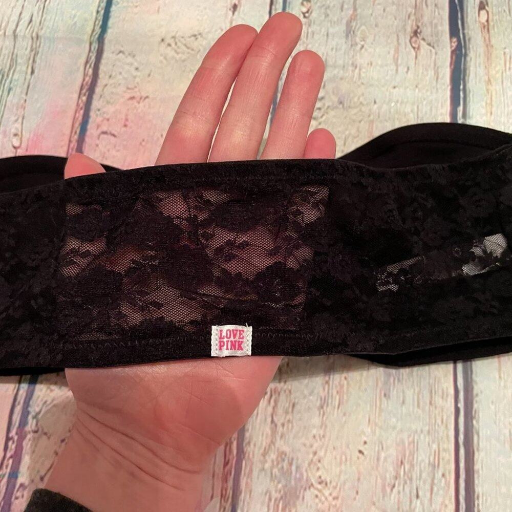 Victoria's Secret PINK Bralette Womens Medium Black Lace Bandeau Bralet Bra - Picture 5 of 7